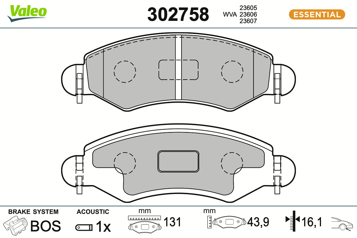 Комплект тормозных колодок, дисковый тормоз - 302758 VALEO